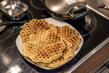 Baking Homemade waffles cooked in a waffle iron