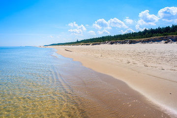 Crystal clear calm sea water on Lubiatowo beach, Baltic Sea, Poland