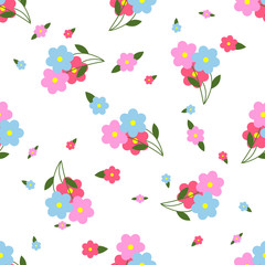 Seamless Pattern Colorful Flowers and Leaves