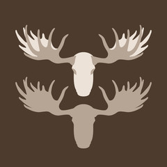Moose head vector illustration style Flat set