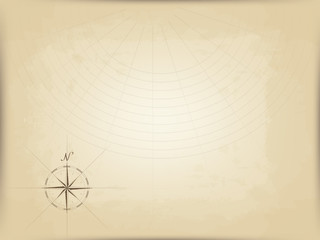 old map on parchment. vector. compass graphic from the edge. navigation markup
