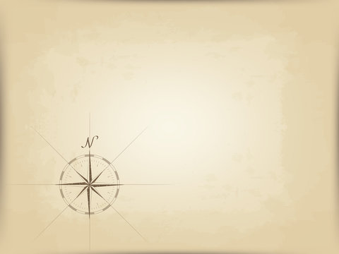 old map on parchment. vector. drawing compass with the edge