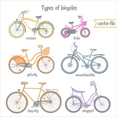 Obraz premium Bicycle types in colorful vector collection