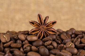 Grains of coffee aroma and invigorating drink
