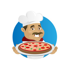 Chef serving pizza