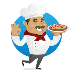 Chef serving pizza