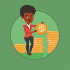 Successful business woman with dollar coin.