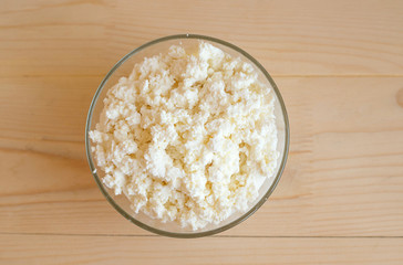 Cottage cheese in a glass plate
