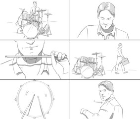 Storyboard with man playing drums