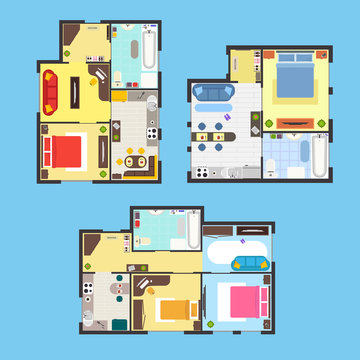 Apartment Plan with Furniture Set. Vector