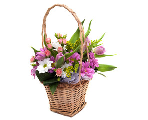 Fototapeta na wymiar Flower arrangement in a pot, basket, on a white background 