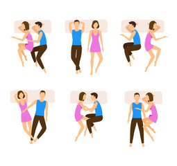 Different Sleeping Poses Couple Set. Vector