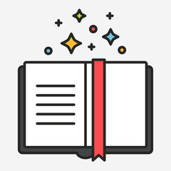 Magic tricks book flat line style vector