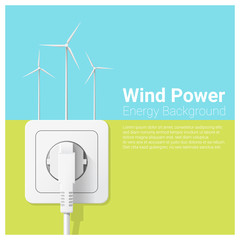 Green energy concept background with wind turbine and electric plug , vector , illustration