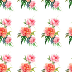 watercolor illustration of flower pink peony on white background