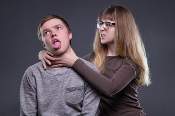 Man-hater young woman and man