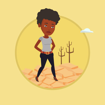 Sad woman in the desert vector illustration.
