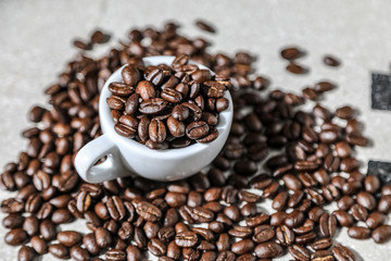 cup of black coffee grains