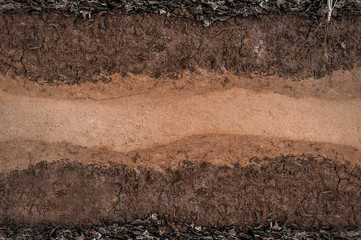 Form of soil layers,its colour and textures,texture layers of earth - obrazy, fototapety, plakaty