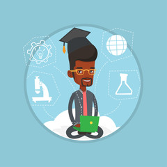 Graduate sitting on cloud vector illustration.