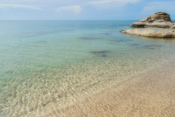 Huge stones polished smooth sea. Beautiful beach and clear water. Samui Lamai Chaweng beach. Thailand. Crystal bay beach Samui.