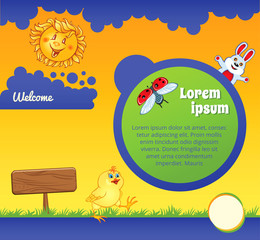 Fototapeta premium Orange Cartoon Kid Template