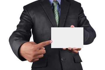 Businessman holding a card