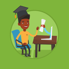 Graduate getting diploma from the computer.