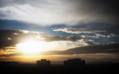 Beutiful sunset over old buildings