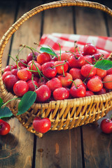 Fresh sweet cherries in a basket