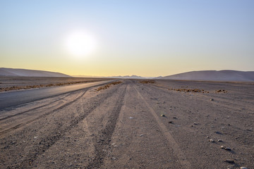 dirt road in Namibia at evening time