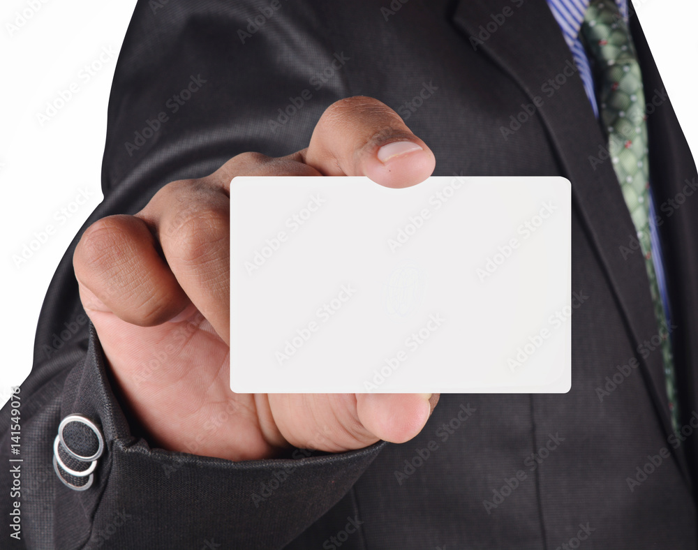 Wall mural businessman holding a card