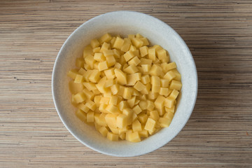 Raw potatoes diced / Sliced potatoes in white plate