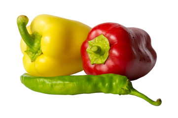 fresh chili pepper and sweet pepper isolated on white background