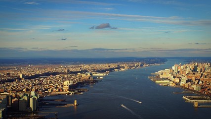 Aerial view on hudson river in New York City
