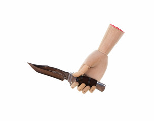 Wooden hand, knife in hand