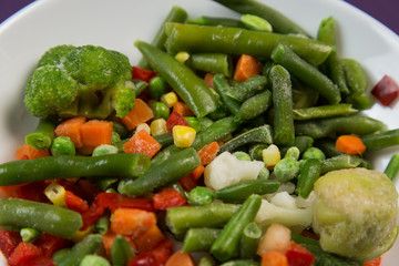Frozen vegetables mix on the plate