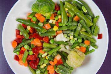 Frozen vegetables mix on the plate