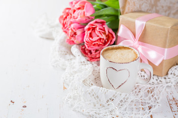 Mother's day card with coffee, present