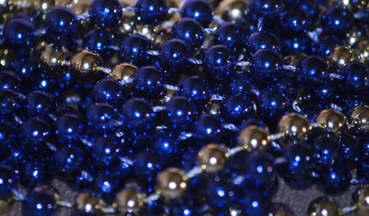 Blue and golden beads. Christmas decor.