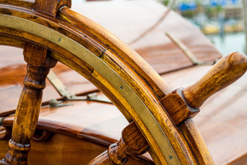The steering wheel from a boat 