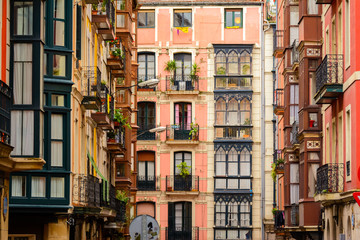colorful old basque neighborhood at bilbao, Spain