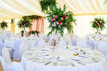 flowers on the table with serving