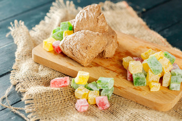 traditional eastern desserts on wooden background
