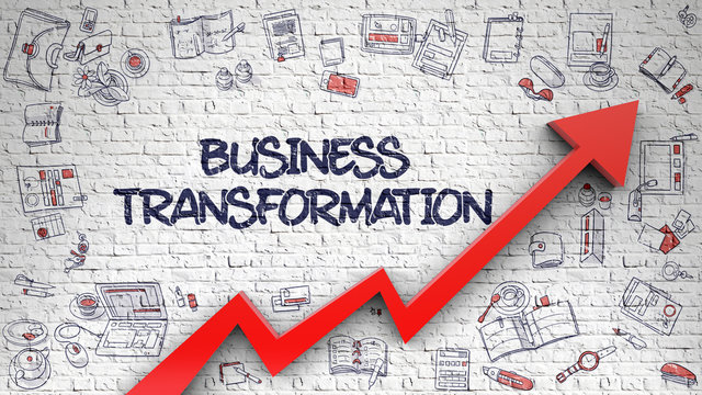 Business Transformation Drawn on White Brickwall. 3d.