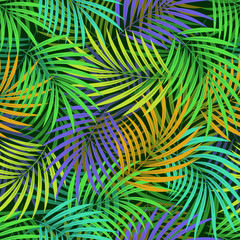 Fototapety  Jednolity wzór jasnych kolorowych liści roślin tropikalnych.