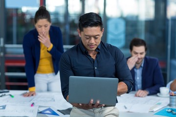 Male business executive using laptop