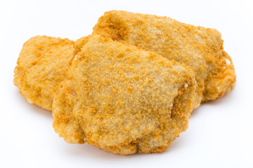 Fried chicken nuggets isolated on white.