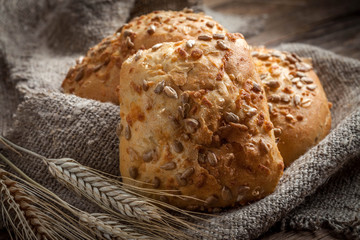 Fresh buns with sunflower seed.