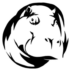 black and white linear paint draw Hippo illustration